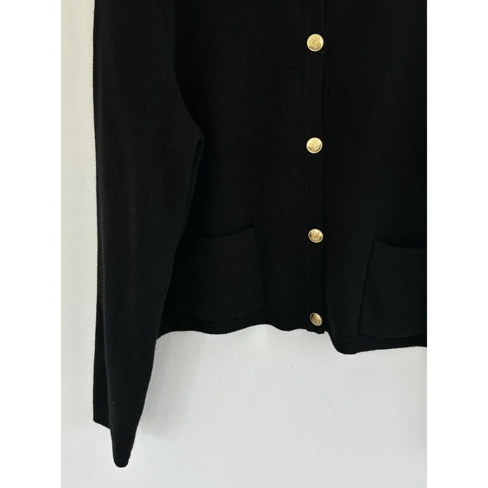 J.Crew Emilie Sweater Lady Jacket Size XL Black Gold Buttons Cardigan Pockets - Picture 4 of 8